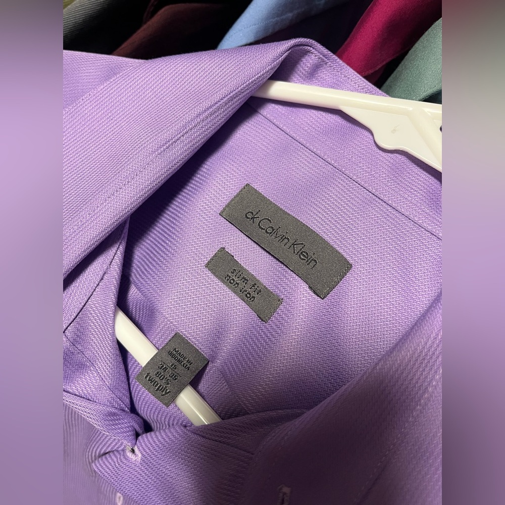 Lavender Calvin Klein dress shirt, slim fit, size 15 34-35